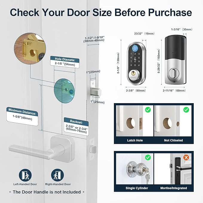 Smart Deadbolt, SMONET Fingerprint Electronic Deadbolt Door Lock - Image 2