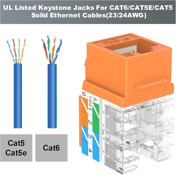 VCE UL Listed Cat6 RJ45 Keystone Jack Insert 25-Pack, 90 Degree Punch Down - Image 2