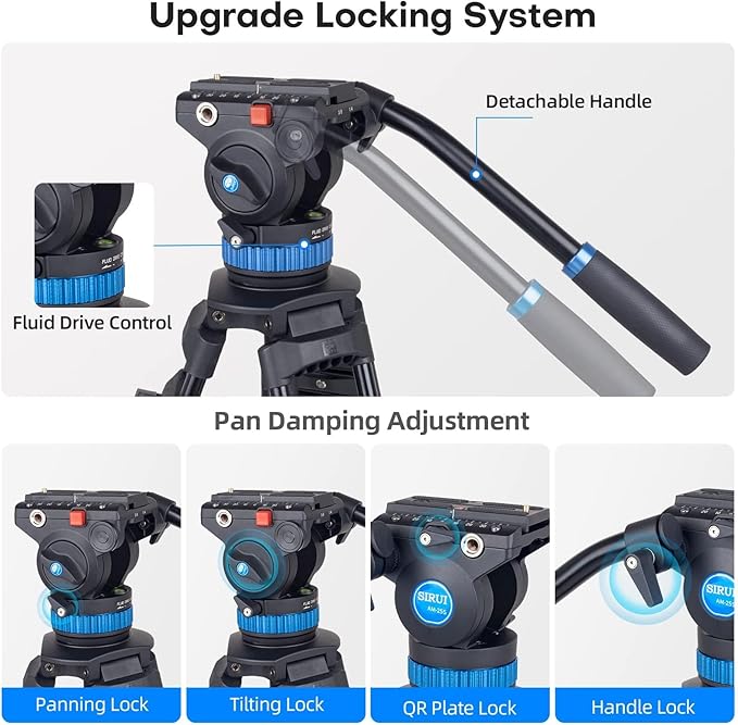 SIRUI AM-25S Video Tripod, 74.8" Professional Heavy Duty Tripod - Image 5