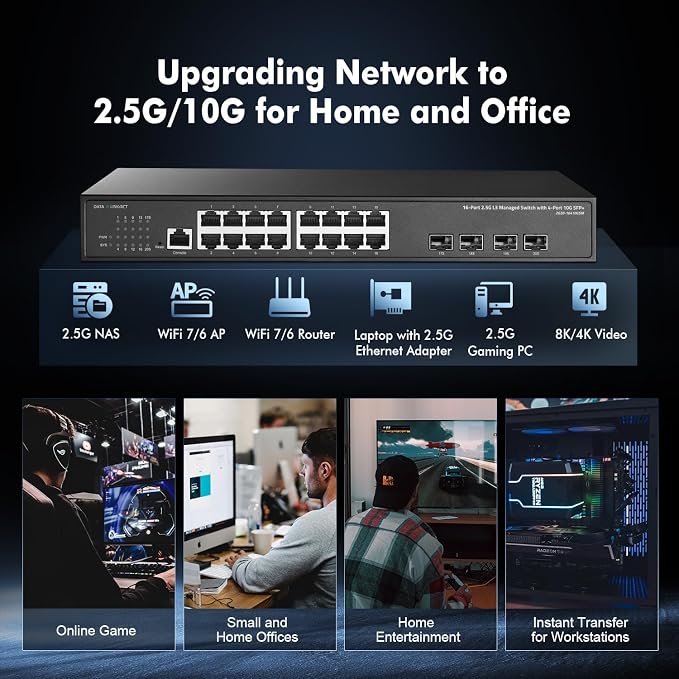 Binardat 20 Port 2.5G Web Managed Switch, 16x2.5G Ethernet, 4x10 Gigabit SFP - Image 8