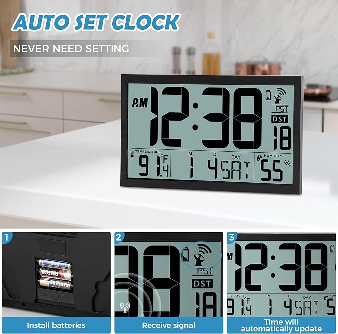 SZELAM Atomic Clock, 16.7" Large Display Digital Wall Clock Battery Operated - Image 4