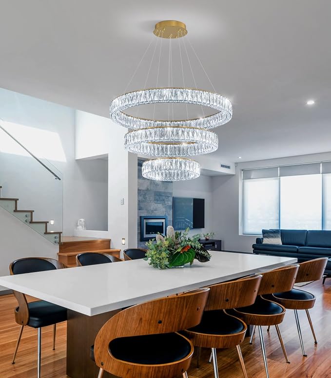 HAIXIANG Modern Glam Chandelier Crystal LED Remote Rings Chandelier Adjustable - Image 7