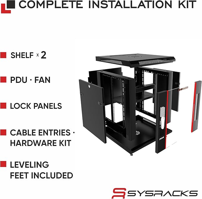 15U Wall Mount Server Rack Cabinet – 19" Network Rack Enclosure, PDU & 2 Shelves - Image 4