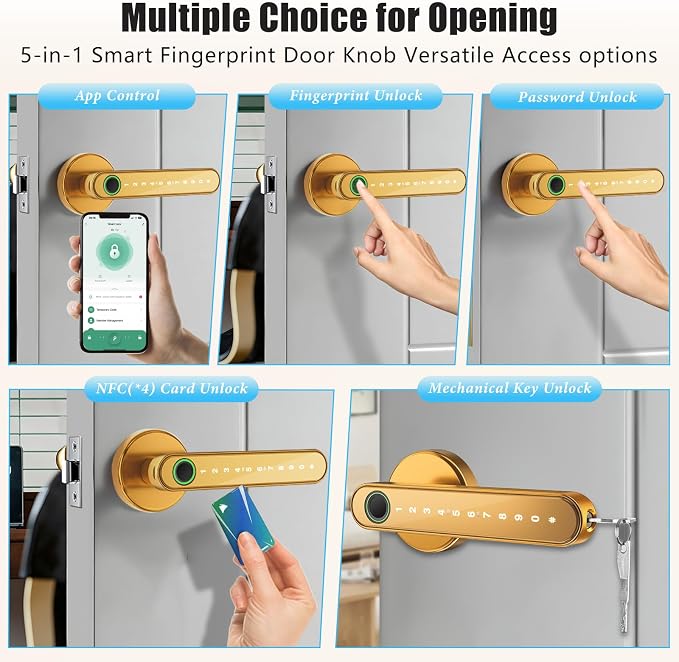 Smart Door Lock with Knob, Keyless Entry Door Locks with Handle, Fingerprint - Image 4