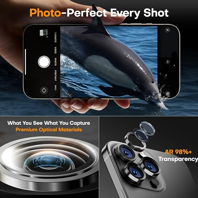 for iPhone 15 Pro/15 Pro Max Camera Lens Protector, Tempered Glass Screen - Image 4