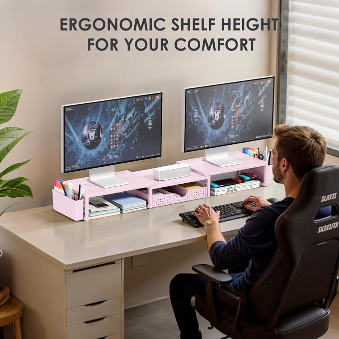 OPNICE Desk Organizers and Accessories, Dual Monitor Stand Riser - Image 2
