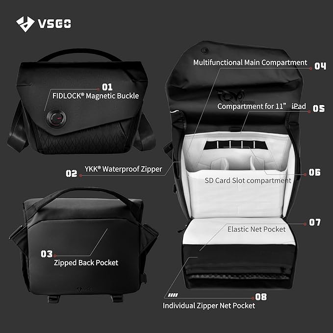 VSGO 6L Waterproof Camera Sling Bag, Single-Shoulder Messenger Bag - Image 2