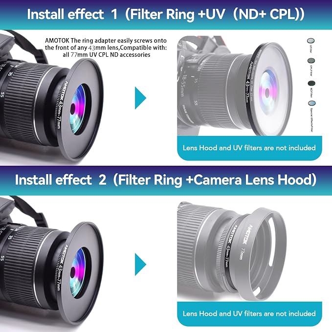 43mm to 77mm Lens adapter/43mm Lens to 77mm Camera Filters Ring Compatible All - Image 6