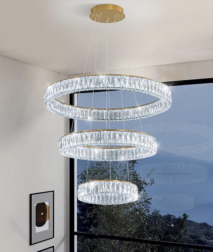 HAIXIANG Modern Glam Chandelier Crystal LED Remote Rings Chandelier Adjustable - Image 4