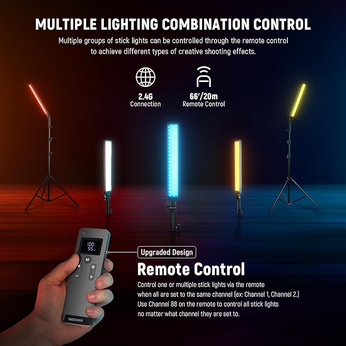 NEEWER Upgraded LED Video Light Stick & 2.4G Remote Kit, 2 Pack Handheld - Image 4