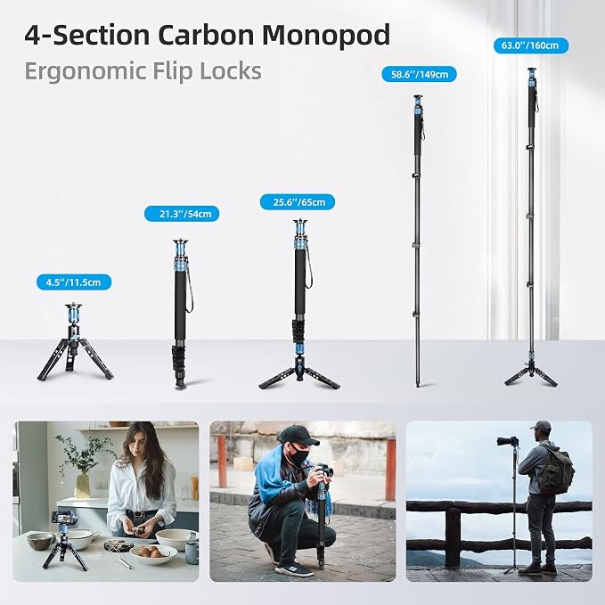SIRUI P-424FS Carbon Fiber Monopod, 360° Panorama, Modular 3 in 1, Quick - Image 5