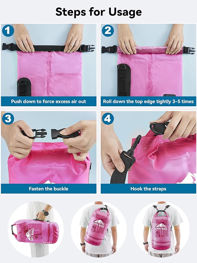 HEETA Dry Bag Waterproof for Women Men, 5L/10L/20L/30L/40L Roll Top Lightweight - Image 5