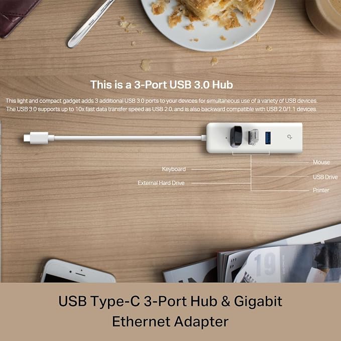 TP-Link UE330C USB-C 3.0 to Ethernet Adapter | Portable 3-Port USB-A 3.0 Hub w/ - Image 6