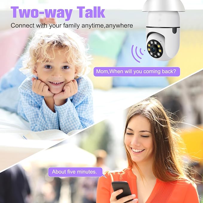 Security Camera Indoor Wireless WiFi Outdoor Home E27 360 Degree Panoramic Home - Image 5