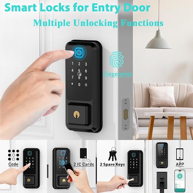 Hunnay Smart Locks for Front Door, Front Door Lock Set, Keypad Deadbolt - Image 3