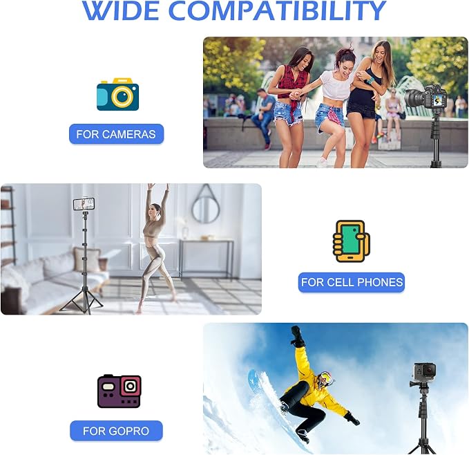 Sensyne 67" Phone-Tripod, Extendable Cell Phone Tripod Stand & Selfie Stick - Image 3