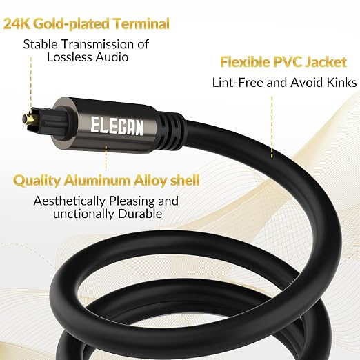 Elecan Optical Audio Cable 35 Ft Digital Audio Toslink Cable Cord-Fiber - Image 3