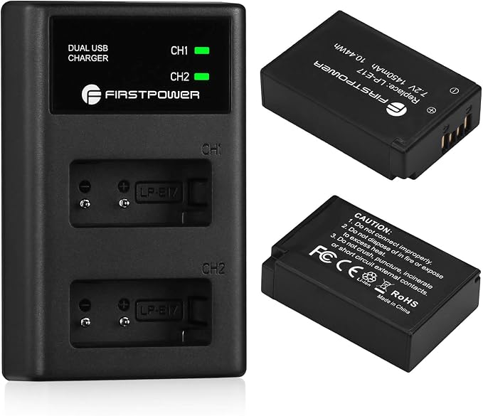 FirstPower 2-Pack LP-E17 Battery and Dual USB Charger by FirstPower