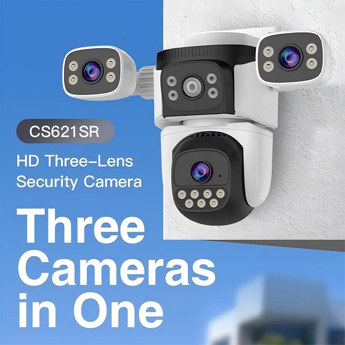 EVERSECU Triple Lens WiFi PTZ Security Camera, Three Cameras in One, Side - Image 2