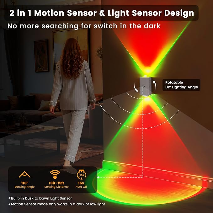 easuntec Motion Sensor Rechargeable Night Light Color Changing, 8 Colors Sunset - Image 2