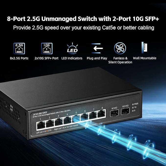 10 Port 2.5G Switch, 2x10G SFP+ Port, 8x2.5G Base-T Ports Compatible - Image 2