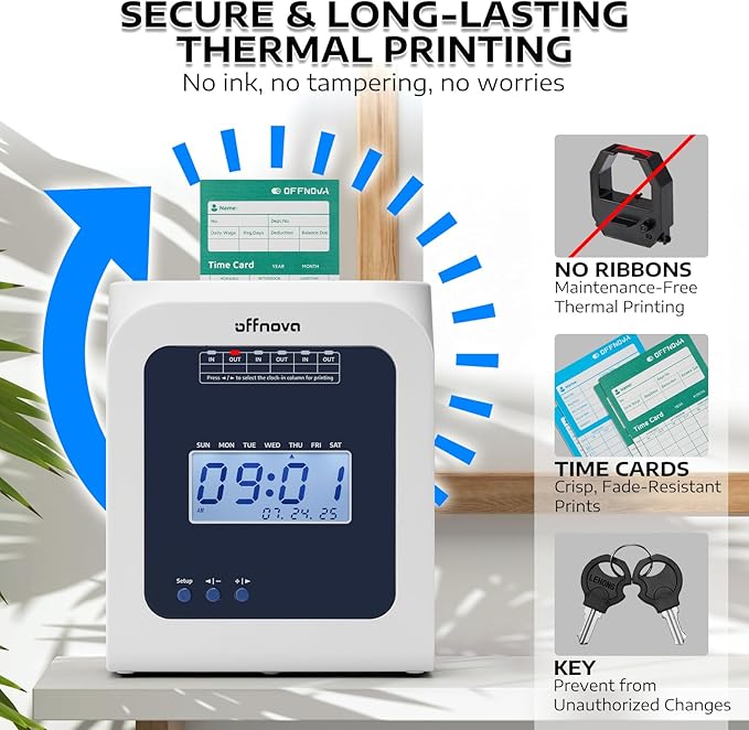OFFNOVA Thermal Time Clock for Employees Small Business, No Ink Ribbons or - Image 4