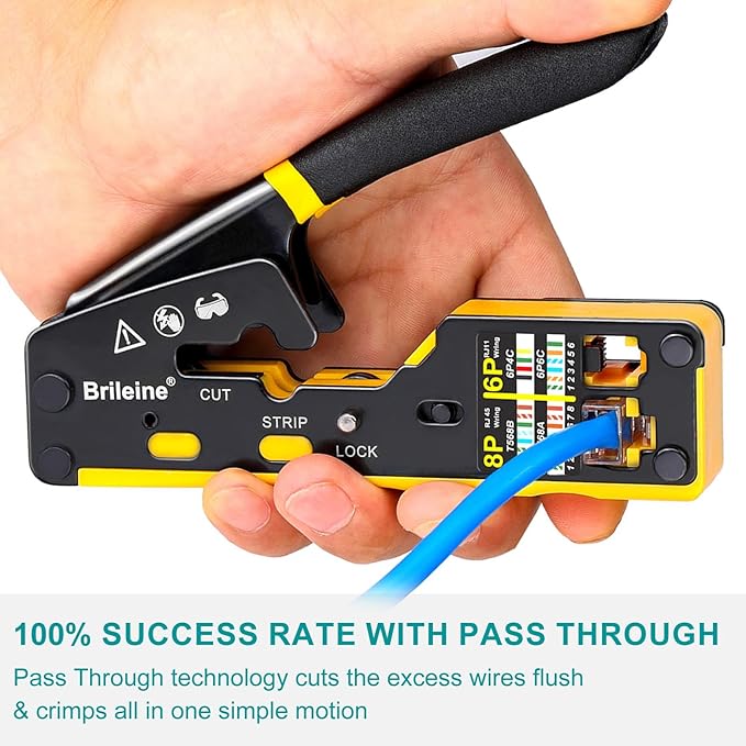 Brileine RJ45 Crimp Tool Pass Through Kit Ethernet Crimper Cat5 Cat5e Cat6 - Image 5