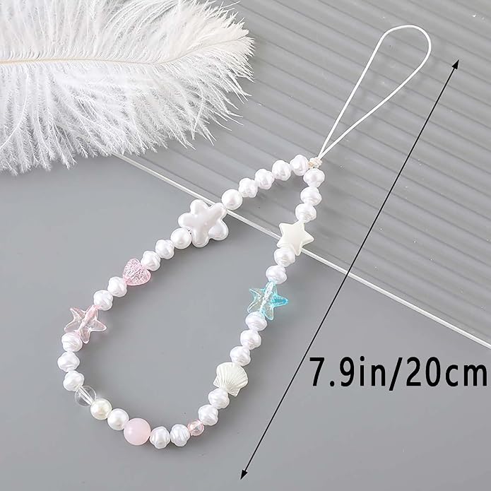Beaded Phone Charm Lanyard Strap Girly Style Fixed Beads Pearl Lanyards - Image 5