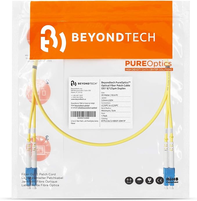 BEYONDTECH 20m LC to LC Fiber Patch Cable – UPC Single-Mode Duplex Fiber Optic - Image 7