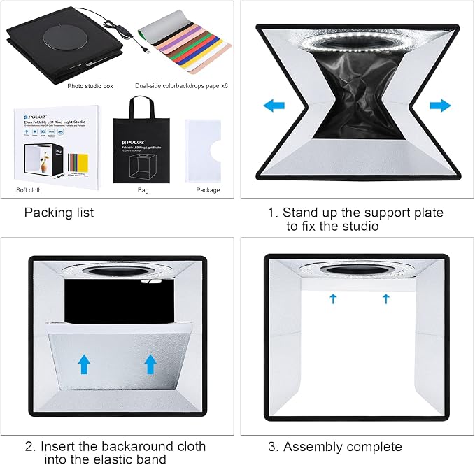 PULUZ 10x10 inch Photo Light Box, Folding Portable Mini lightbox 104PCS LED - Image 8