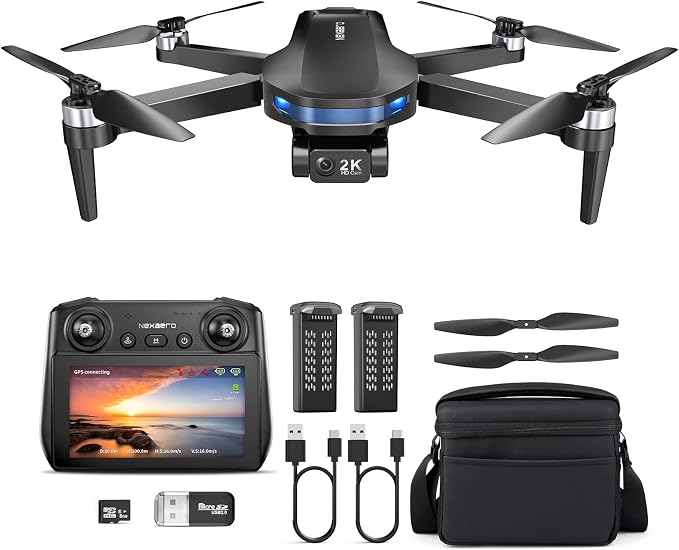 GPS Drone with EIS 2K Camera for Adults, 7.22 inch Screen on Remote Controller by DINGDONGWU
