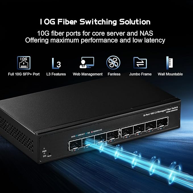 Binardat 8 Port 10 Gigabit SFP+ Managed Switch, Supports 1G/10G SFP+ Module - Image 2