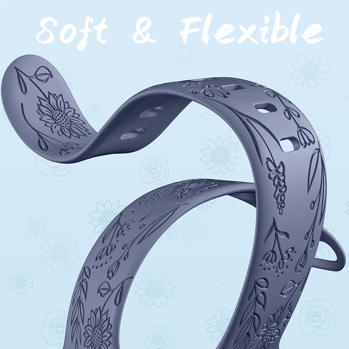 SNBLK 6 Pack Floral Engraved Bands Compatible - Image 5