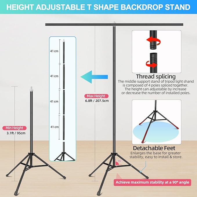 White Backdrop with Stand for Photoshoot, 5X6.5ft White Photo Backdrop with T - Image 3