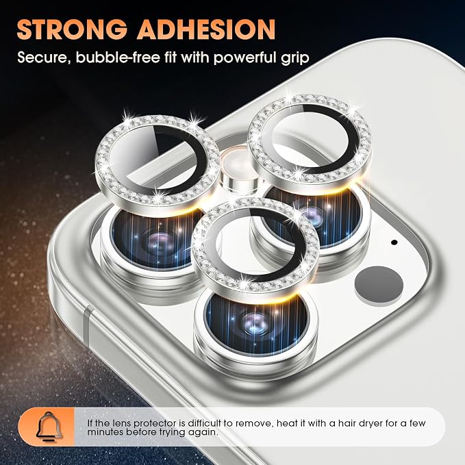 for iPhone 16 Pro/16 Pro Max Camera Lens Protector Bling Individual Metal - Image 4