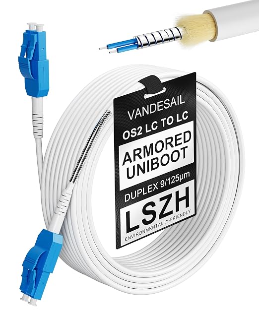 OS2 Uniboot Fiber LC to LC Armored Patch Cable, 1G/10GB LC-LC SMF Fiber Patch by VANDESAIL