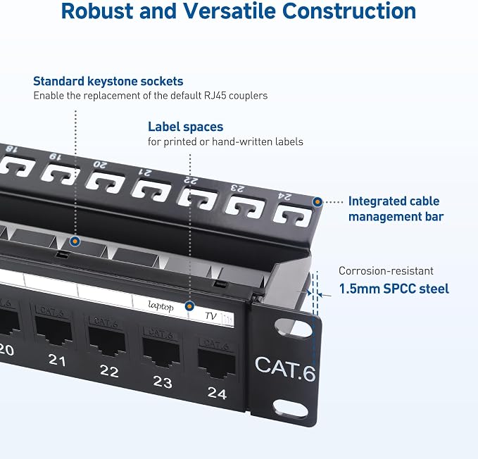 Cable Matters 1U 19-Inch 24-Port 10Gbps Cat6 Ethernet Patch Panel - Image 6
