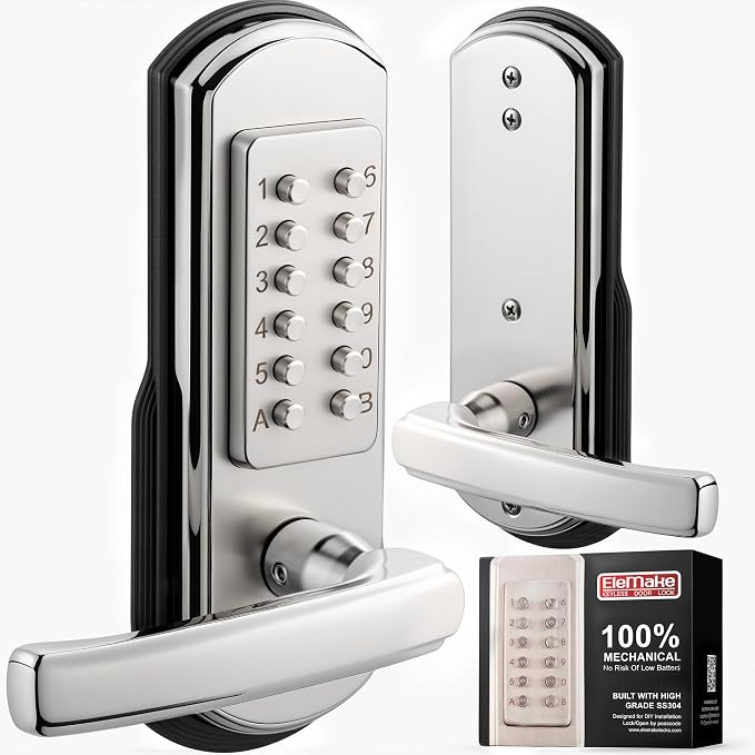 Left Handed Keyless Door Lock, Mechanical Keypad Door Lock by Elemake