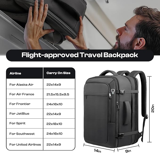Carry on Backpack for 1-10 Days Trips, Extra Large 40L-50L Travel Backpack TSA - Image 2