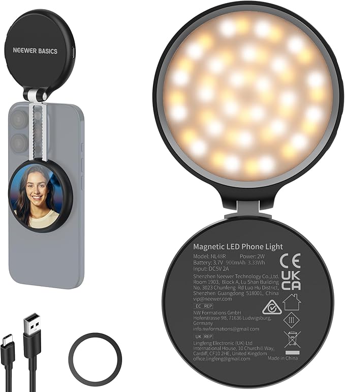NEEWER Basics Magnetic LED Selfie Light Compatible by Neewer