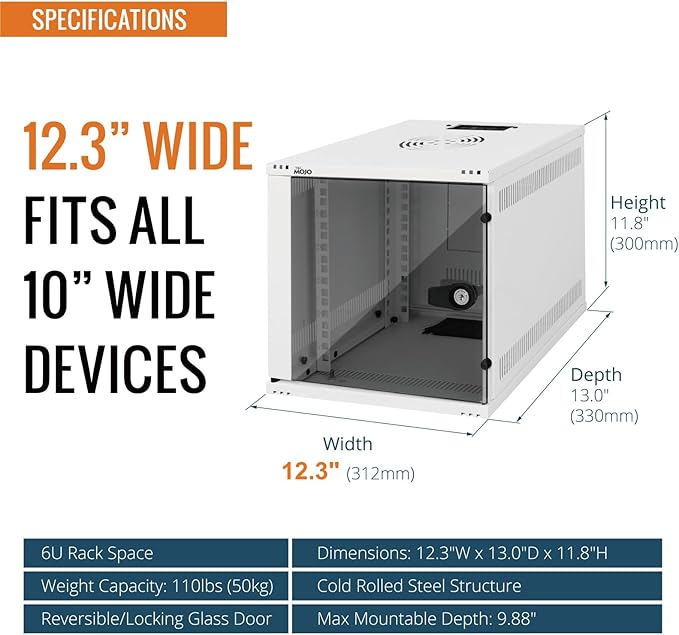 Tecmojo 6U 10 inch Rack, Wall Mount Network Cabinet Set, 12.3W x 13D x 11.8H- - Image 2