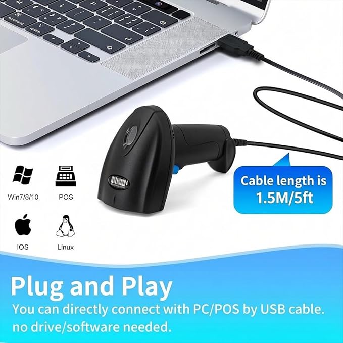 Barcode Scanner USB 1D Wired CCD Barcode Reader Supports Screen Scan Bar Code - Image 2