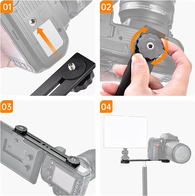 UTEBIT 8 inch Flash Bracket, Dual Camera Mount Flash Bracket Extension Bar - Image 5