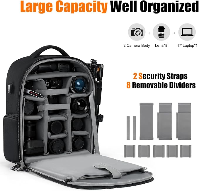 Cwatcun DSLR Camera Backpack，Large DSLR Camera Bag - Image 2