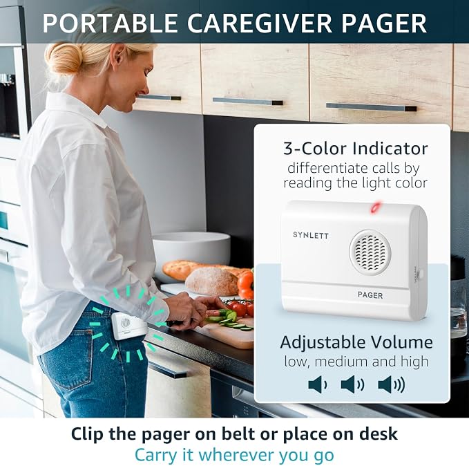 Bed Alarm Caregiver Pager with Wireless Motion Sensor Alarm Indoor Fall - Image 3