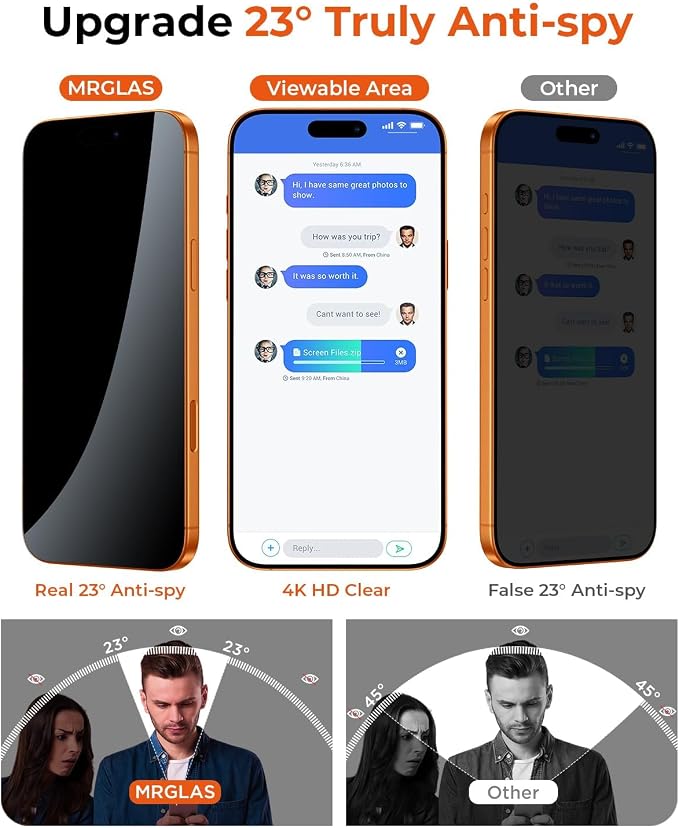 MRGLAS TOP 9H+ Glass 2+2 Packs for iPhone 17 Pro Privacy Screen Protector - Image 3
