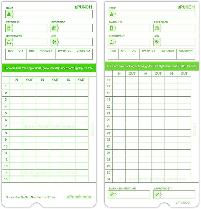 100 uPunch Time Cards for HN3000 - Image 2
