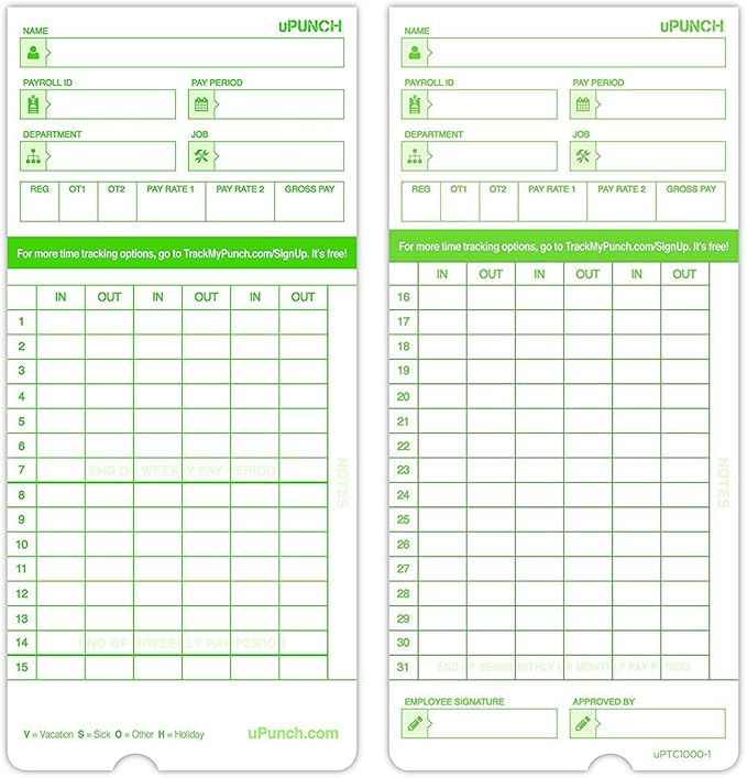 uPunch 300 Time Cards for Green HN3000 AutoAlign Time Clocks - Image 2