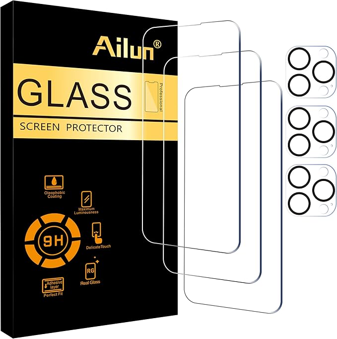 Ailun 3 Pack Screen Protector for iPhone 14 Pro Max + 3 Pack Camera Lens by Ailun