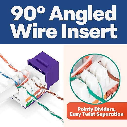 Everest 90° Angled RJ45 Cat6 Keystone Jacks 100-Pack in Purple - Image 3